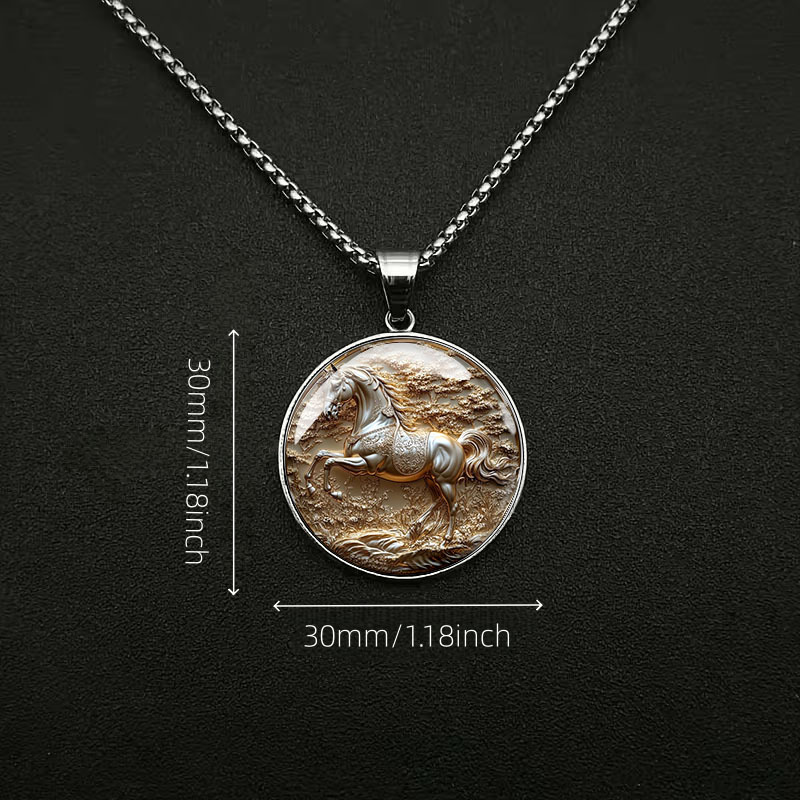 Men's Golden Steed Pattern Stainless Steel Necklace, Animal Pendant